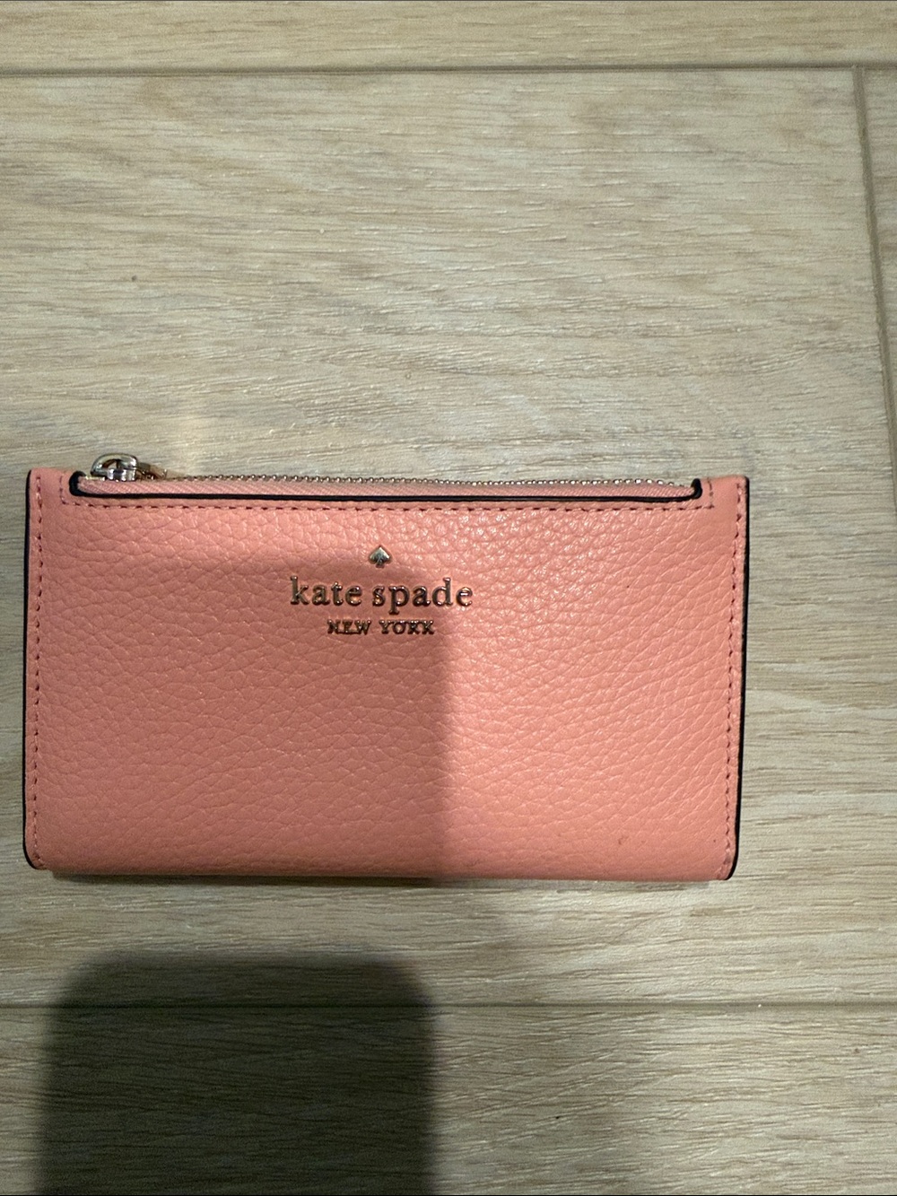 kate spade Coral Pebbled Leather Zip Card Wallet